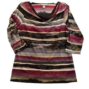 Christopher & Banks Blouse Women M Top Metallic Accents Artsy Versatile